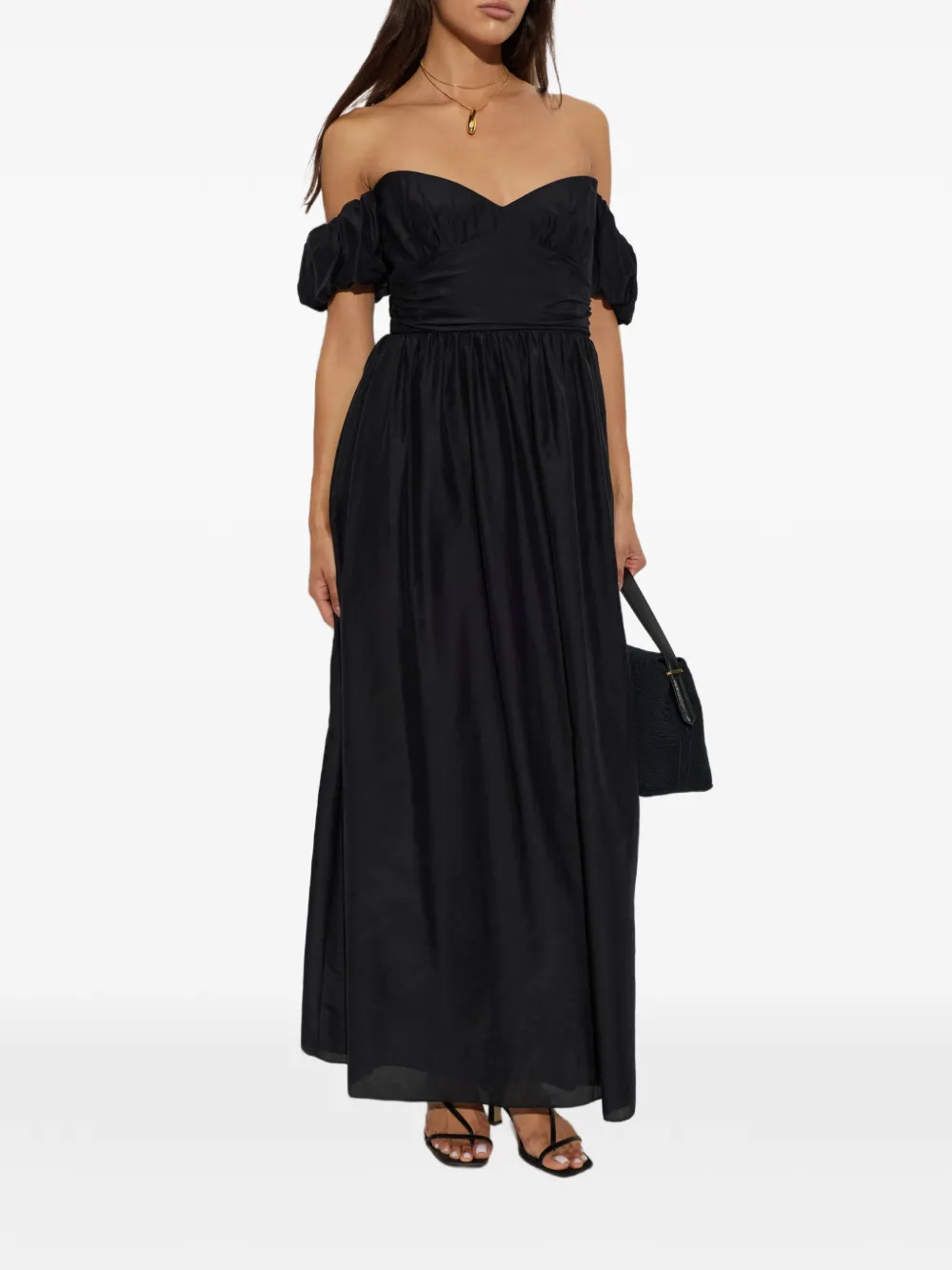 Matteau Off-shoulder maxi-dress met pofmouwen Zwart