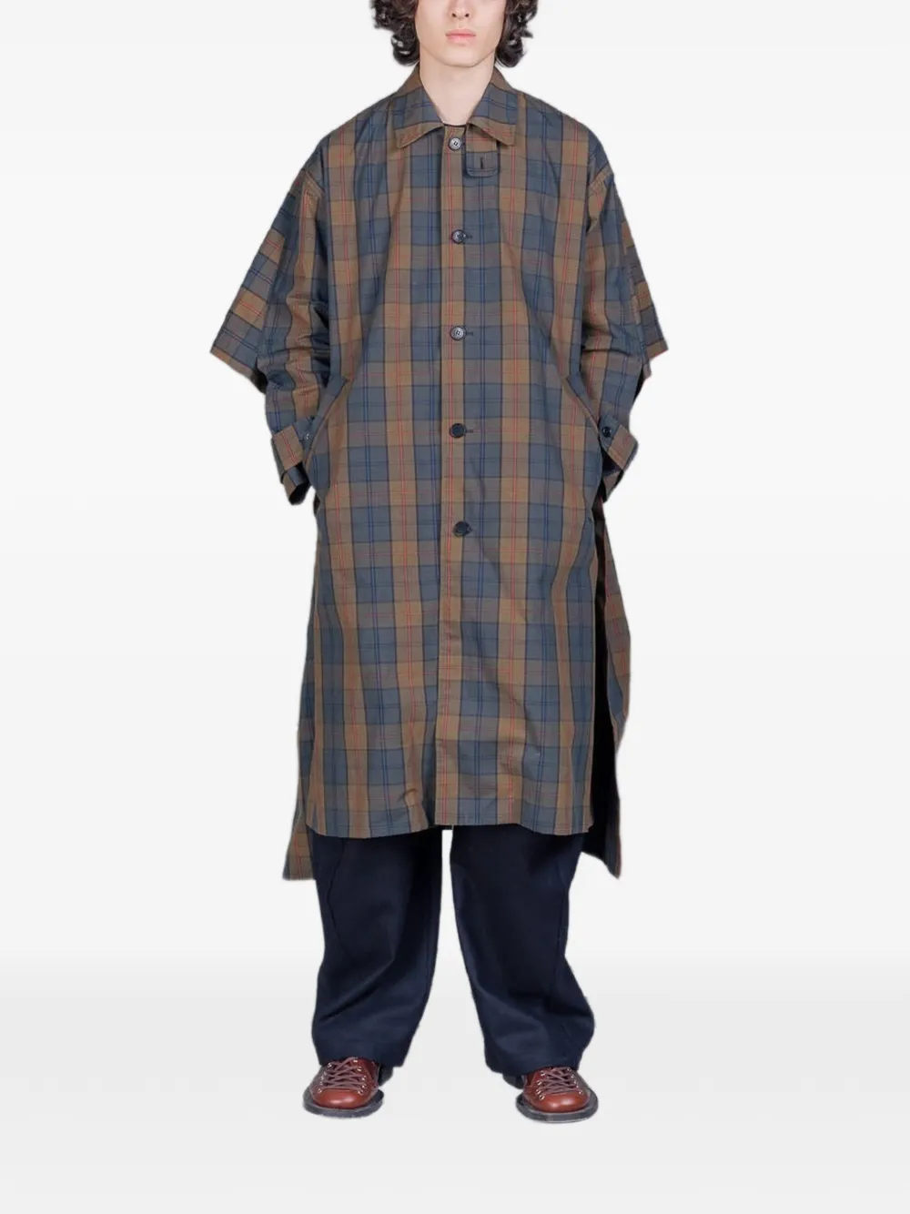 Henrik Vibskov Uncut jas met tartan ruit Bruin