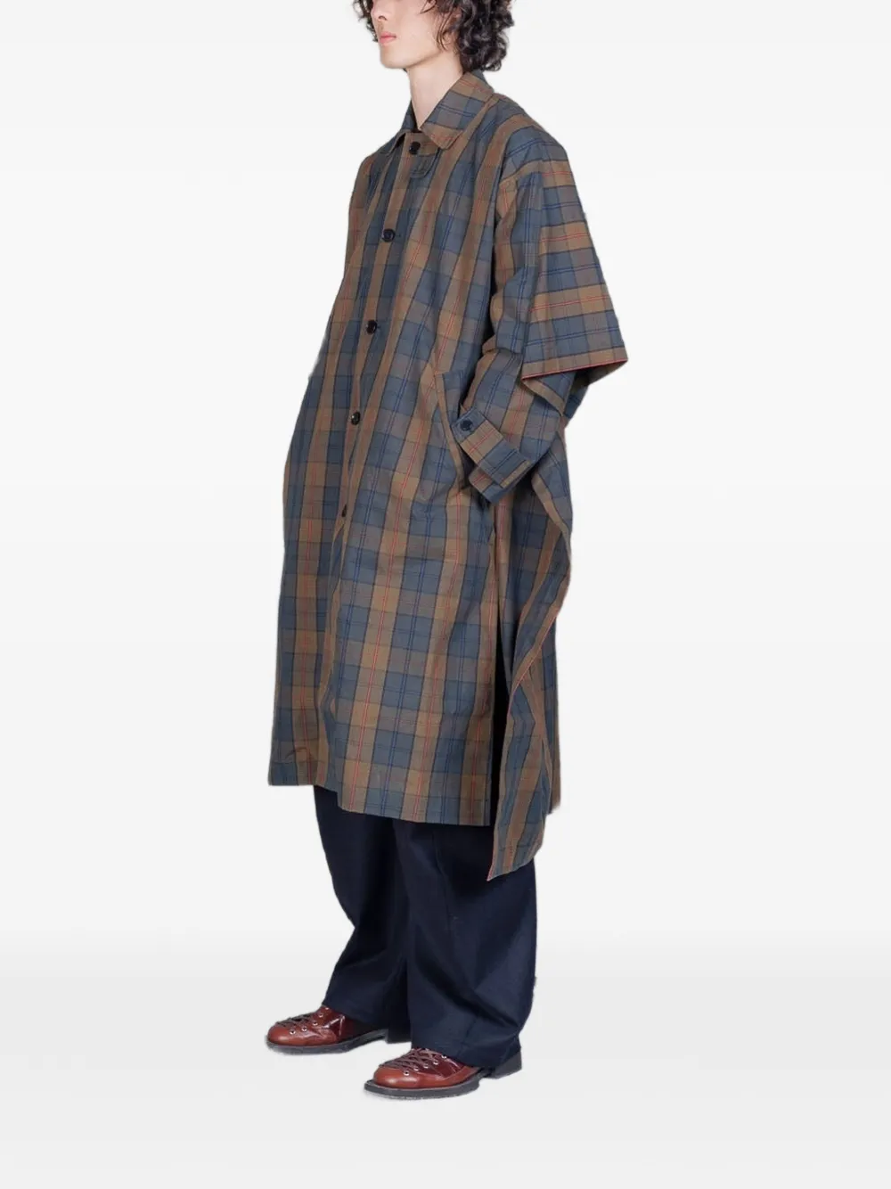 Henrik Vibskov Uncut jas met tartan ruit Bruin