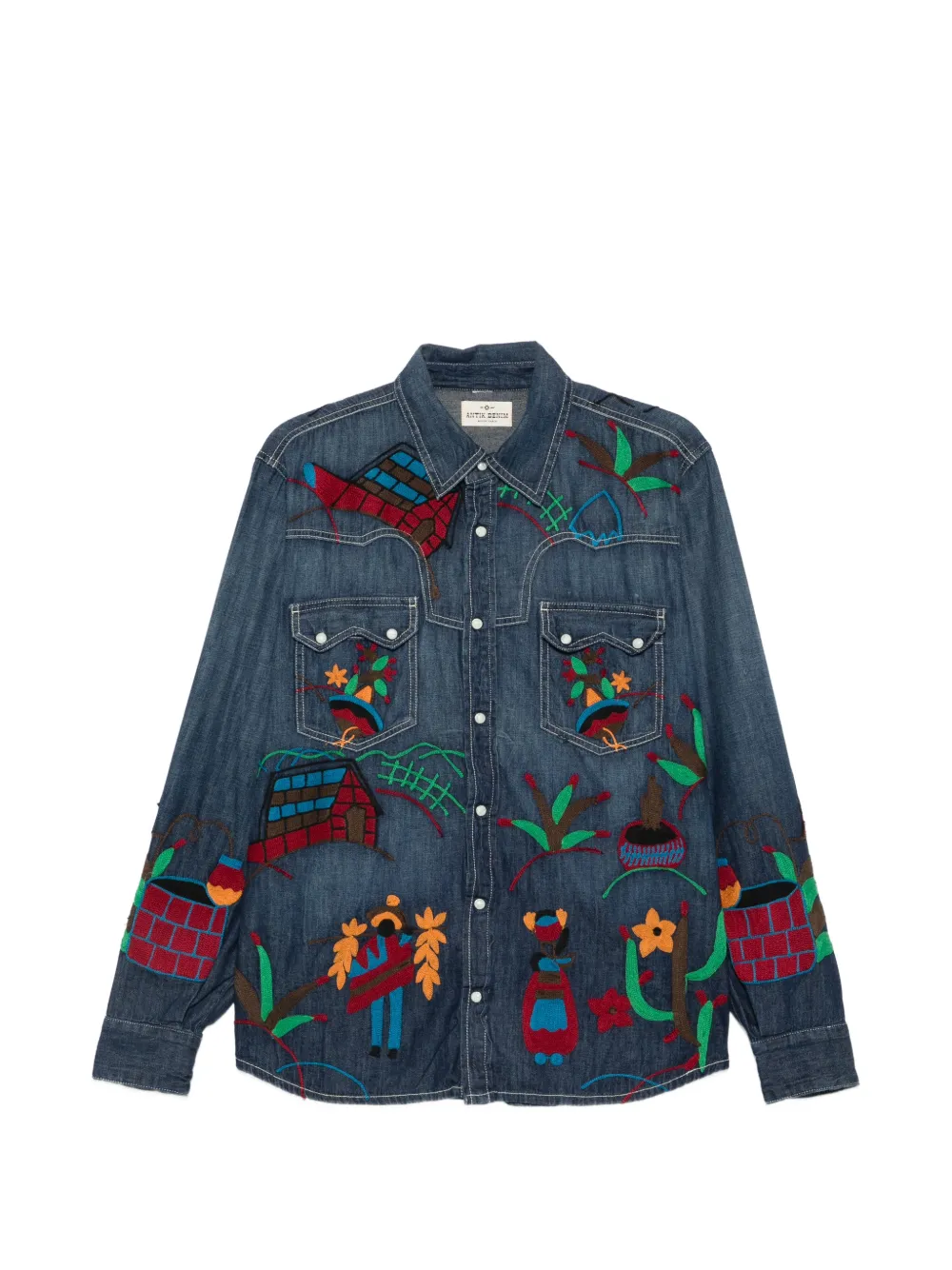 ANTIK DENIM Jeanshemd mit Stickerei - Blau