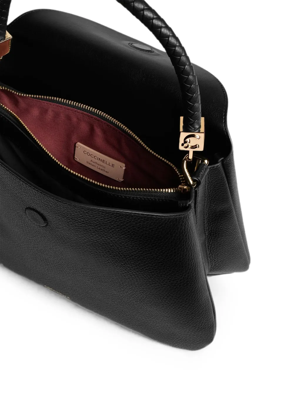Coccinelle Tiggy leren shopper met gevlochten handgreep Zwart