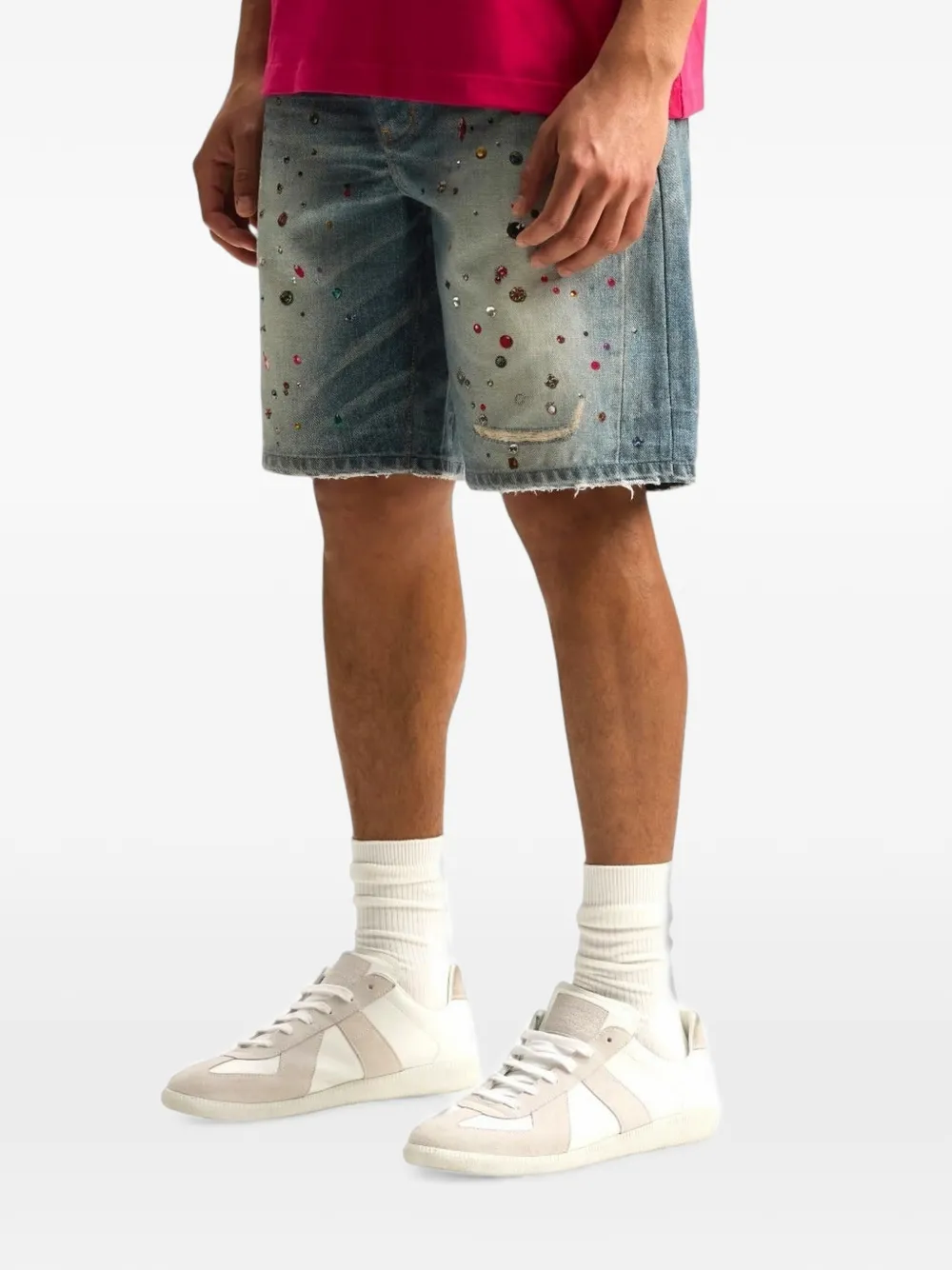 Purple Brand Verfraaide denim shorts Blauw
