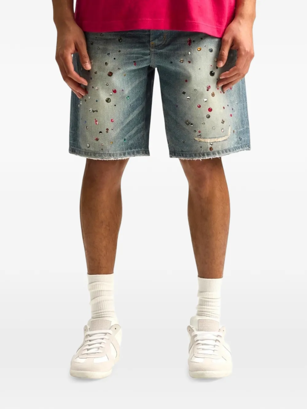 Purple Brand Verfraaide denim shorts Blauw