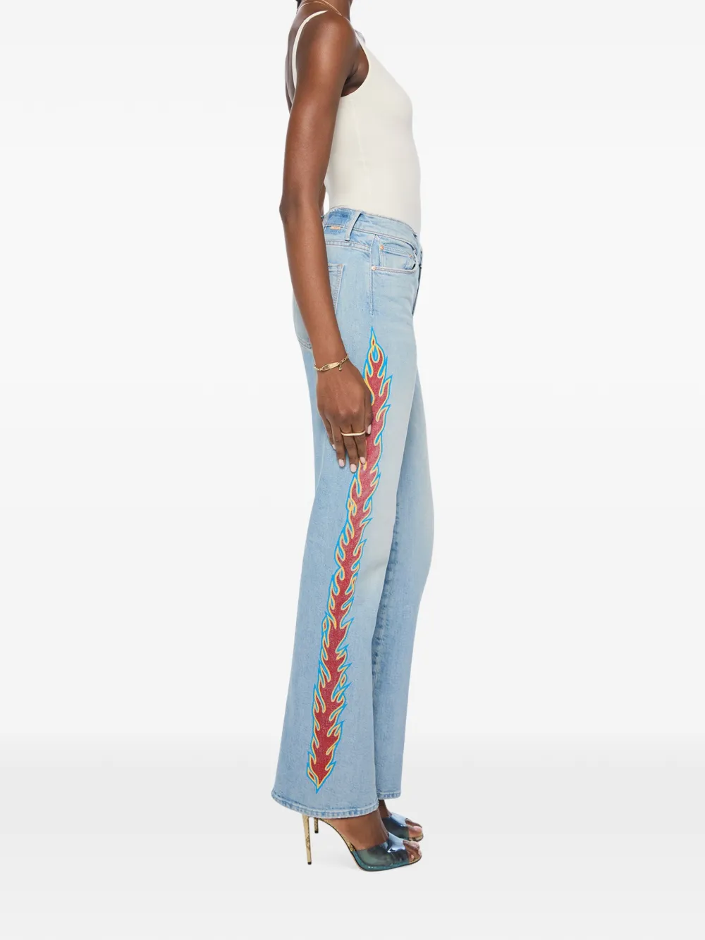 MOTHER The Saloon Sneak jeans met vlammenprint Blauw