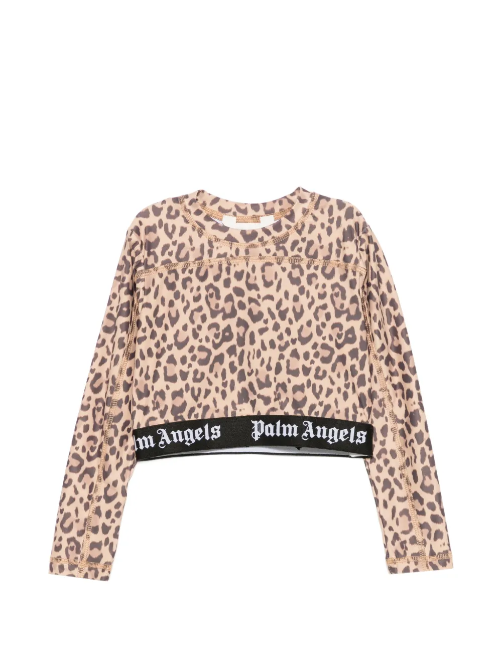 Palm Angels Kids leopard-print logo-underband T-shirt - Toni neutri
