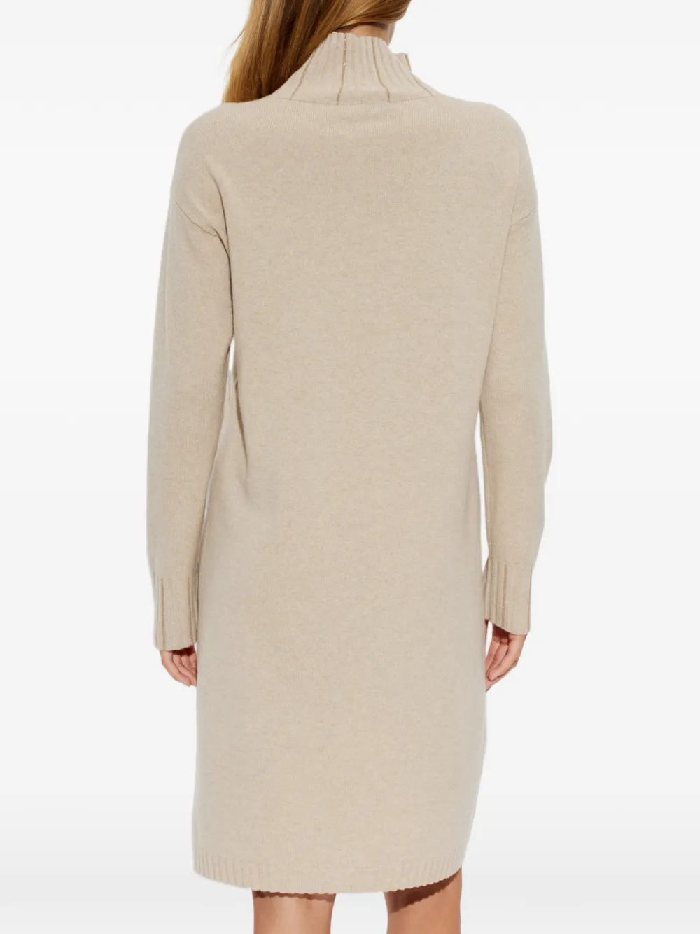 Fabiana Filippi Midi-jurk verfraaid met pailletten en hoge hals Beige