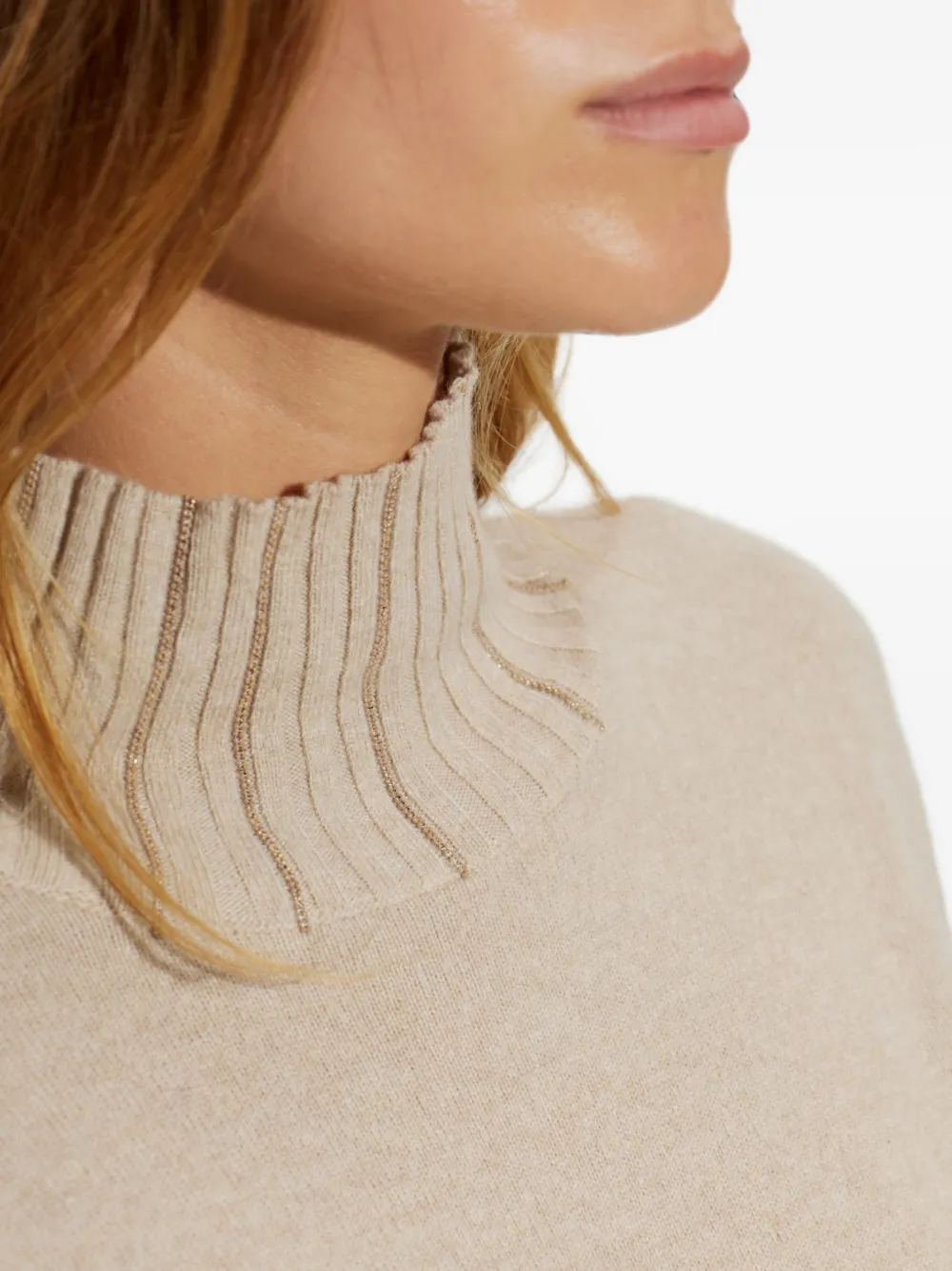 Fabiana Filippi Midi-jurk verfraaid met pailletten en hoge hals Beige