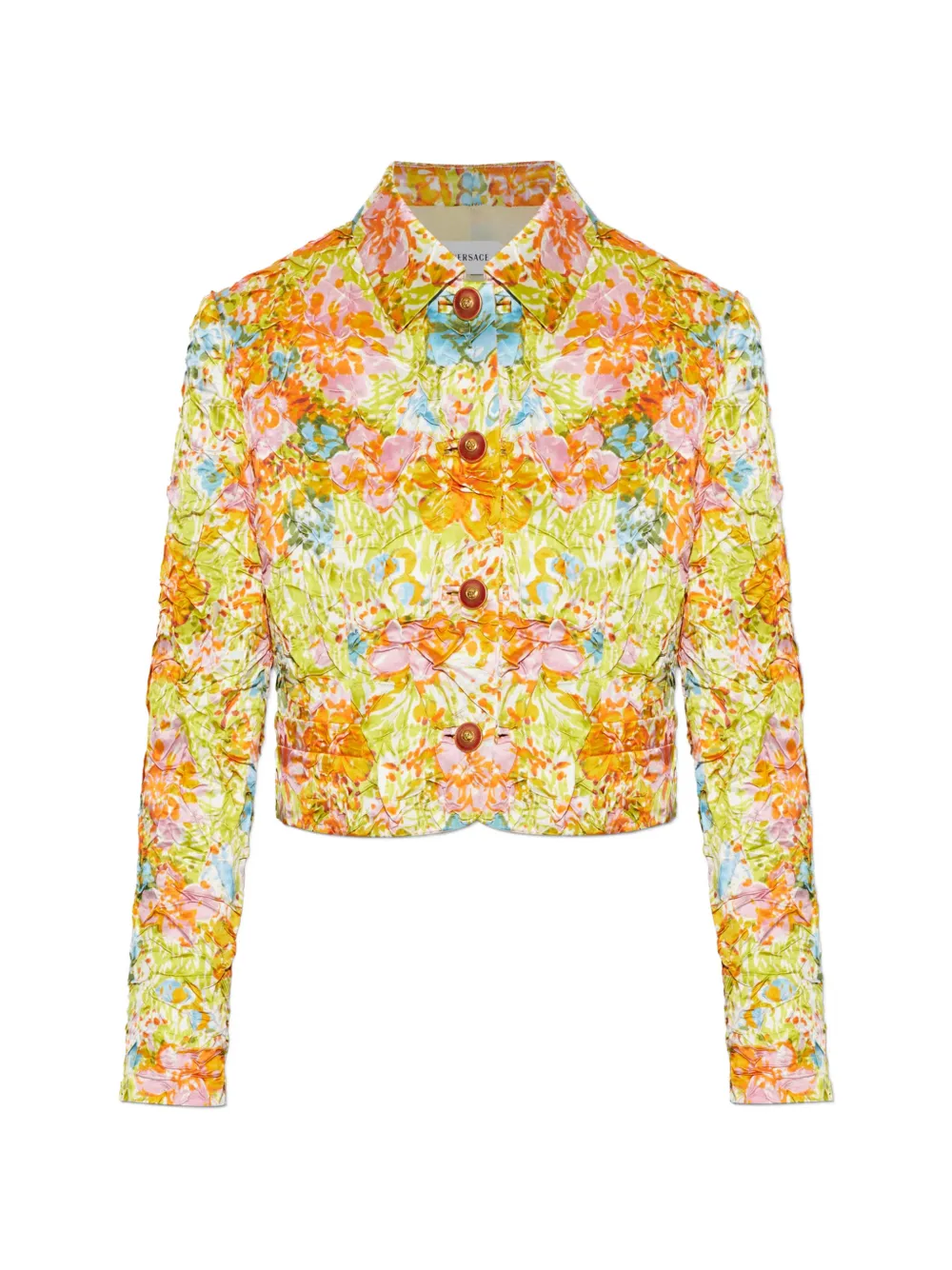 Versace crinkled floral-print jacket - Gelb
