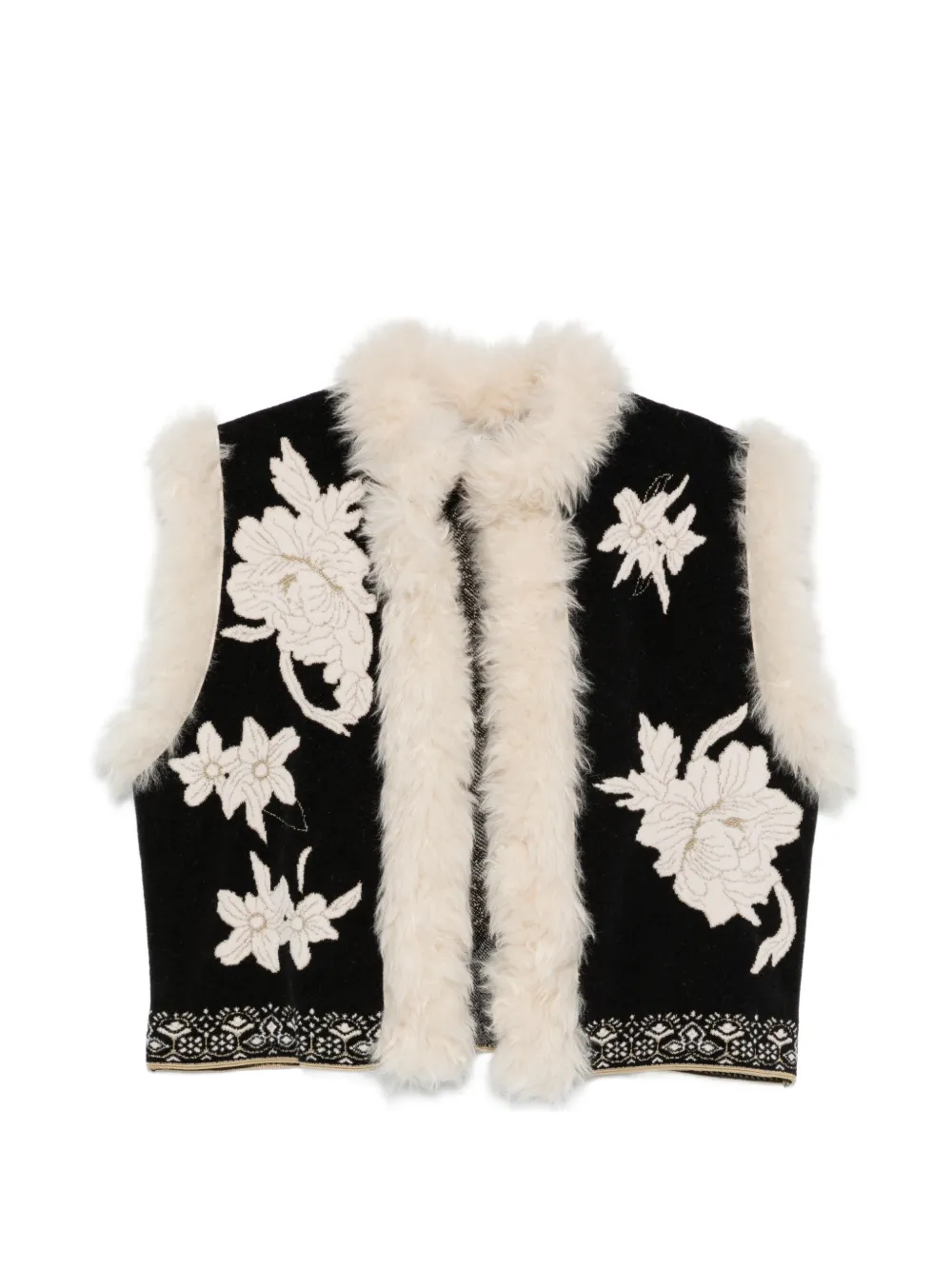 Forte Forte floral-embroidered open-front gilet - Nero