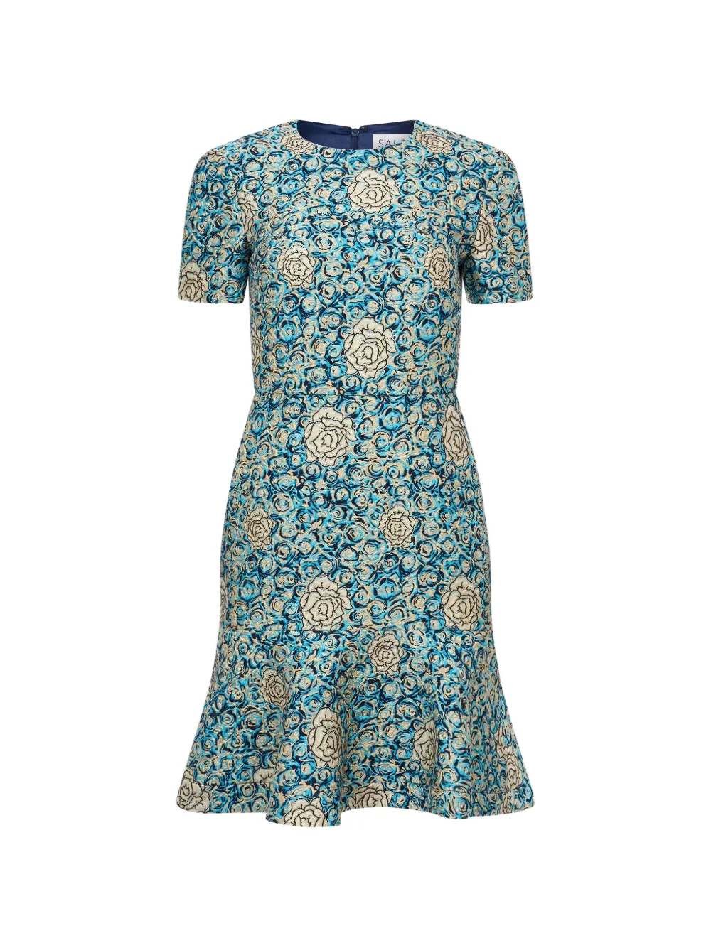 Saloni rose-motif brocade mini dress - Blue