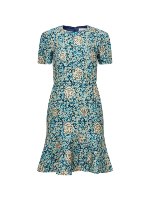 Saloni rose-motif brocade mini dress