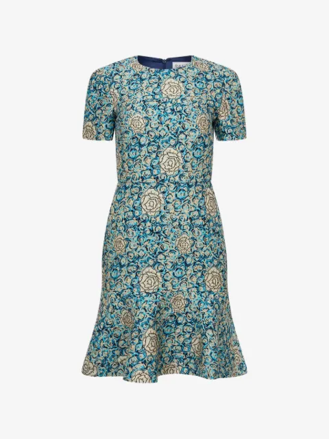 Saloni rose-motif brocade mini dress