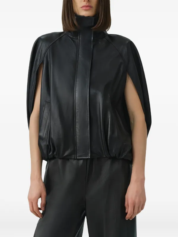 Simkhai Jada Leather Cape Jacket in Black