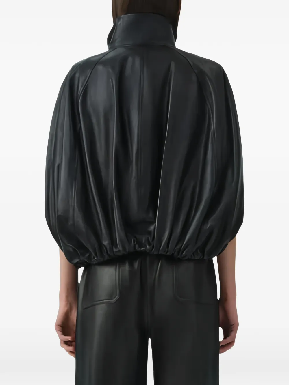 SIMKHAI Jada Leather Cape Jacket in Black, view 3