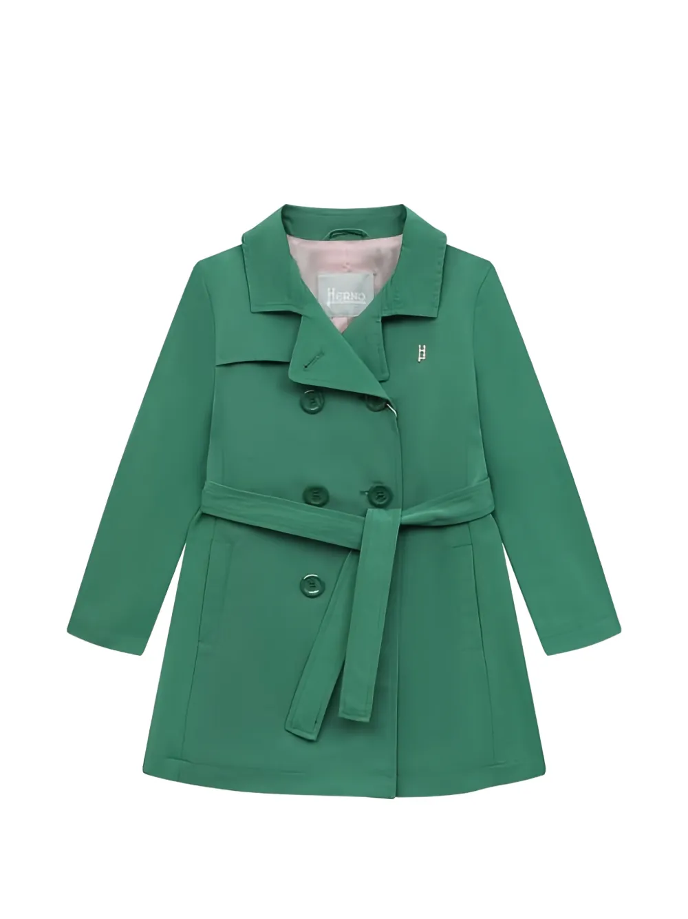 Herno Kids double-breasted belted coat - Verde