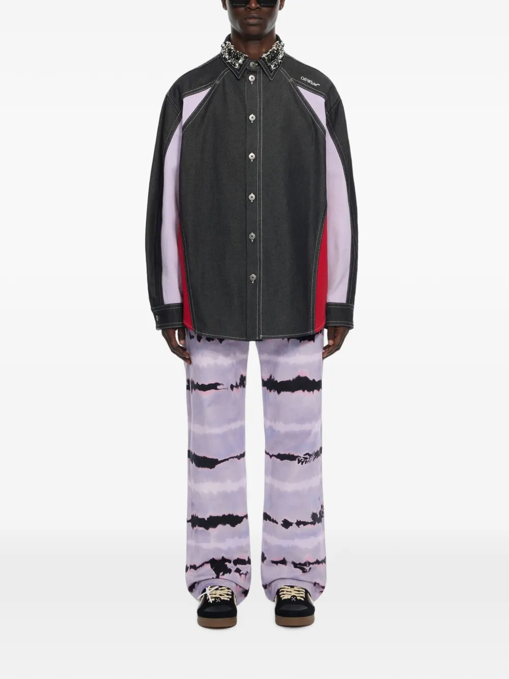 Off-White Jack met colourblocking en verfraaid met kristallen Zwart