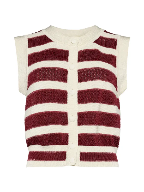 Eres Divergent Striped Button-front Top in Red