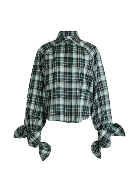 Patou bow-sleeve check shirt