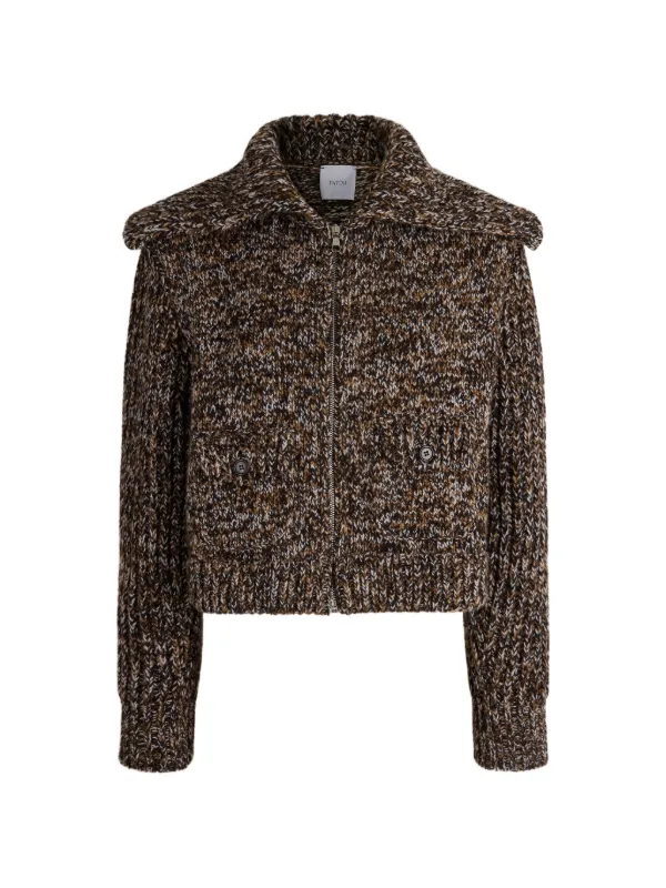 Patou Ribbed-knit Zipped Jacket in Brown