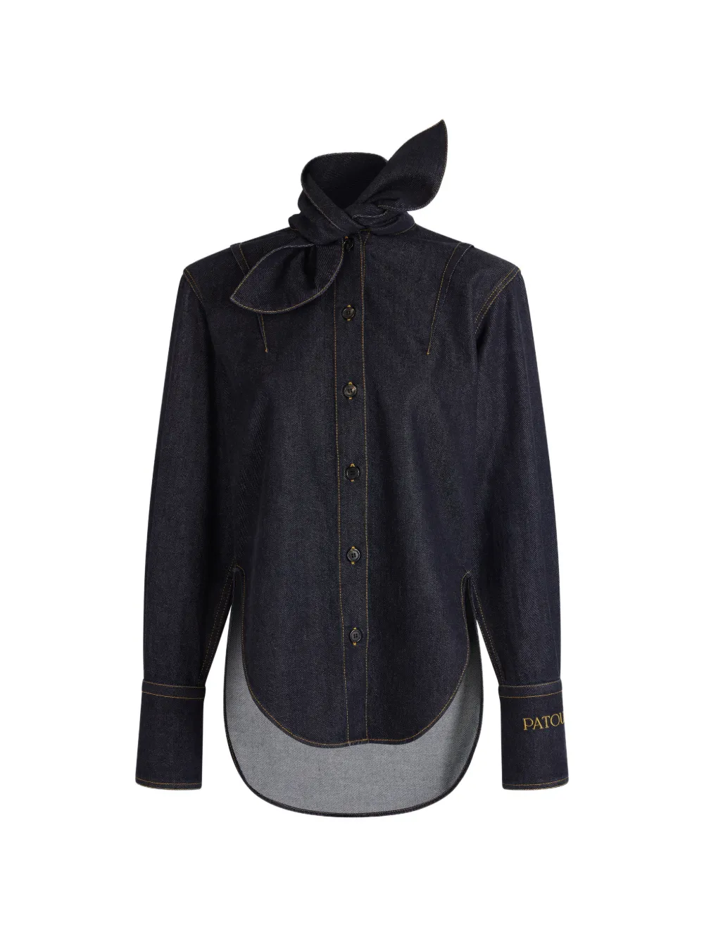 Patou Denim blouse met strikkraag Blauw