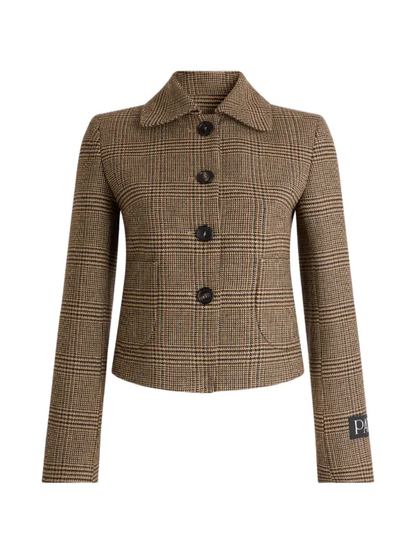 Patou Prince of Wales Check Long-sleeve Jacket in Brown