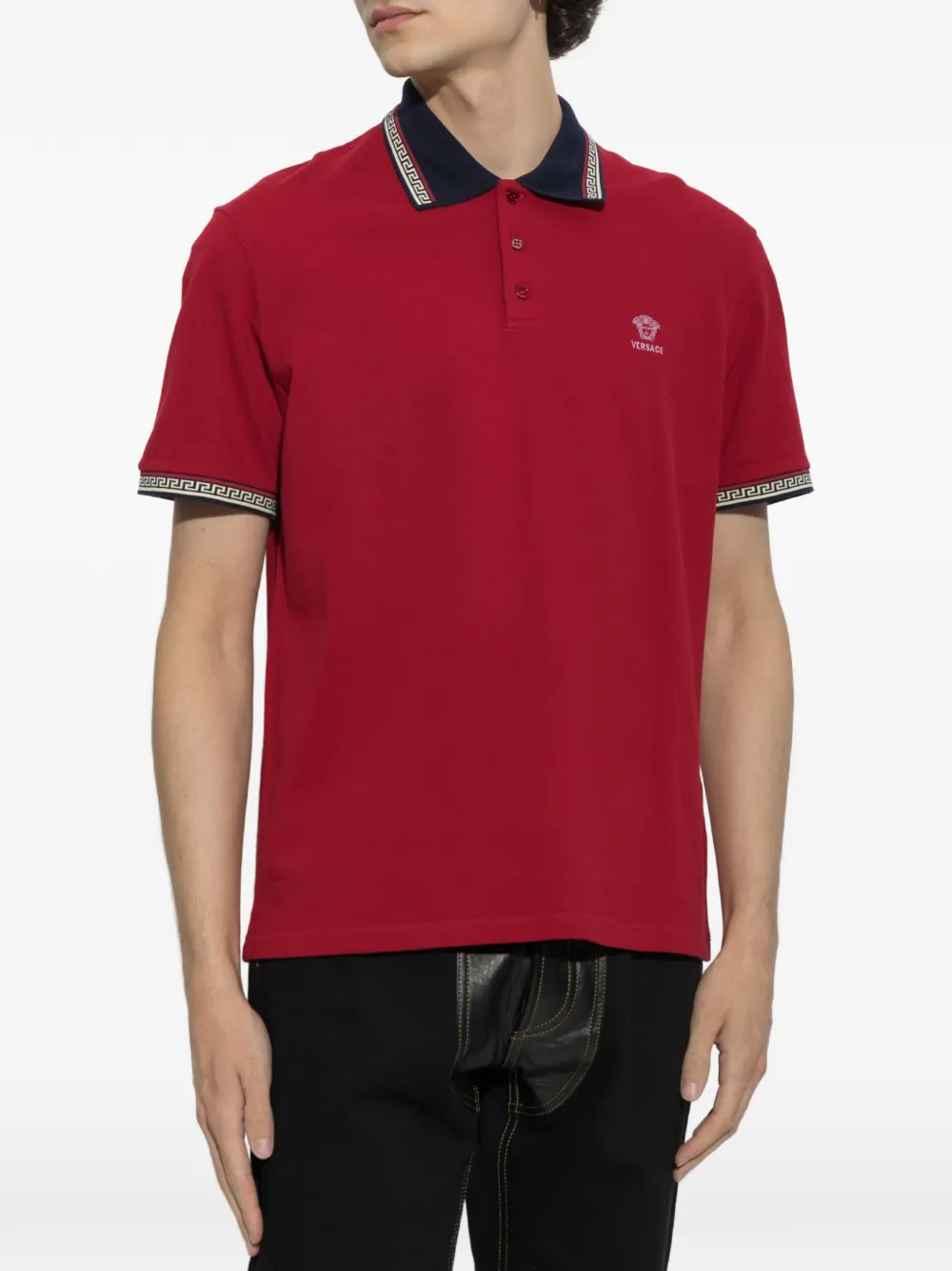 Versace Piqué katoenen poloshirt met geborduurd logo Rood