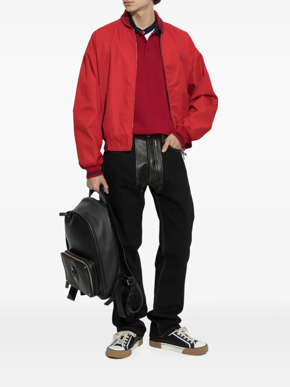 Versace Piqué katoenen poloshirt met geborduurd logo Rood