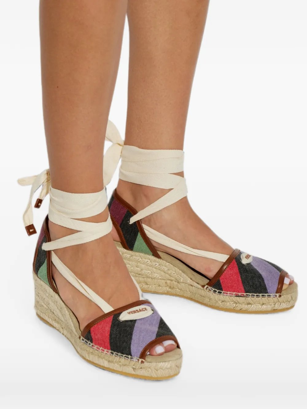 Versace Lola striped wedge sandals Zwart