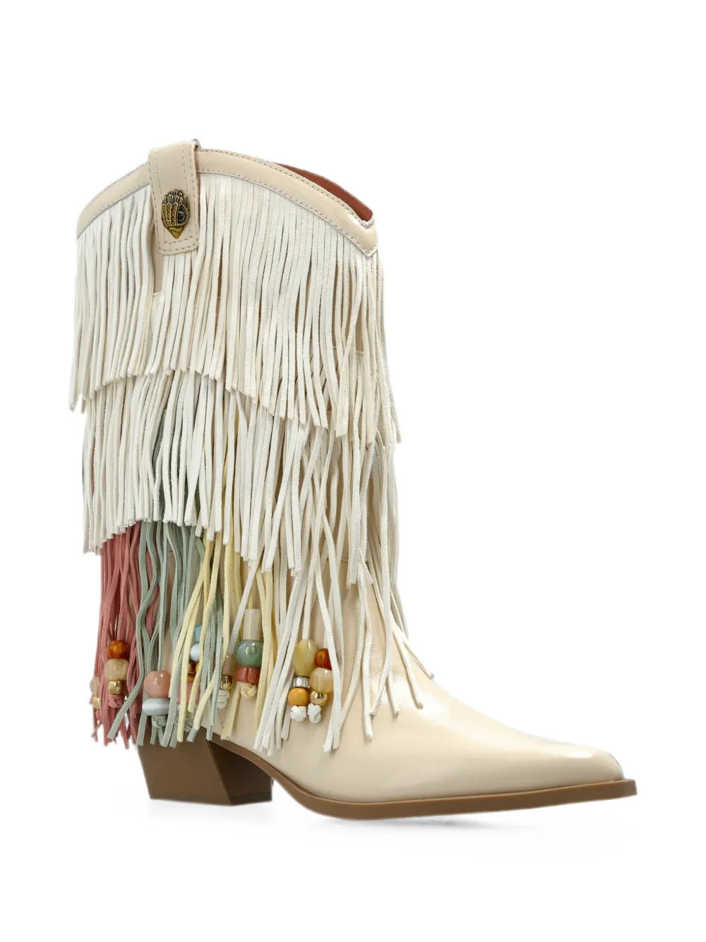 Kurt Geiger London fringe-trimmed beaded cowboy boots Beige
