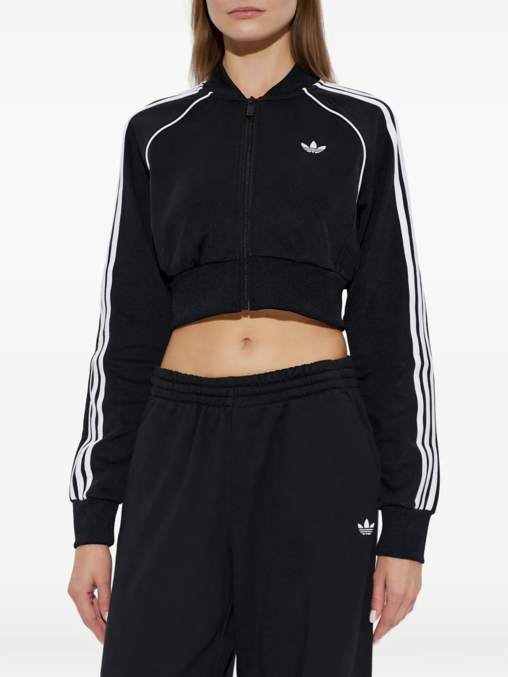 adidas cropped side-stripe track jacket Zwart