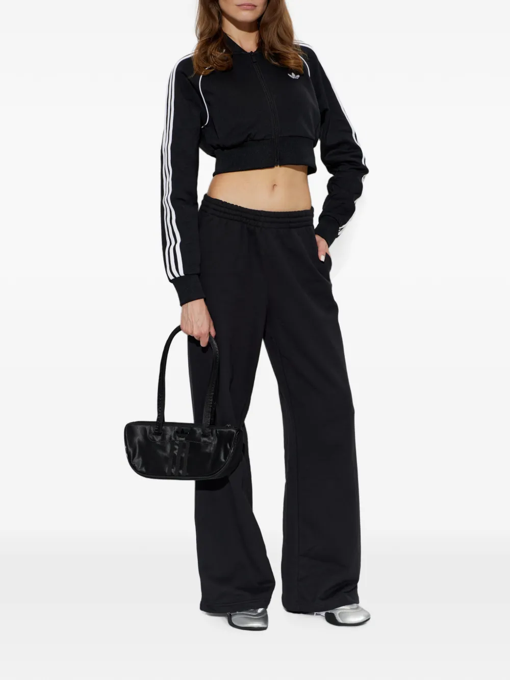 adidas cropped side-stripe track jacket Zwart