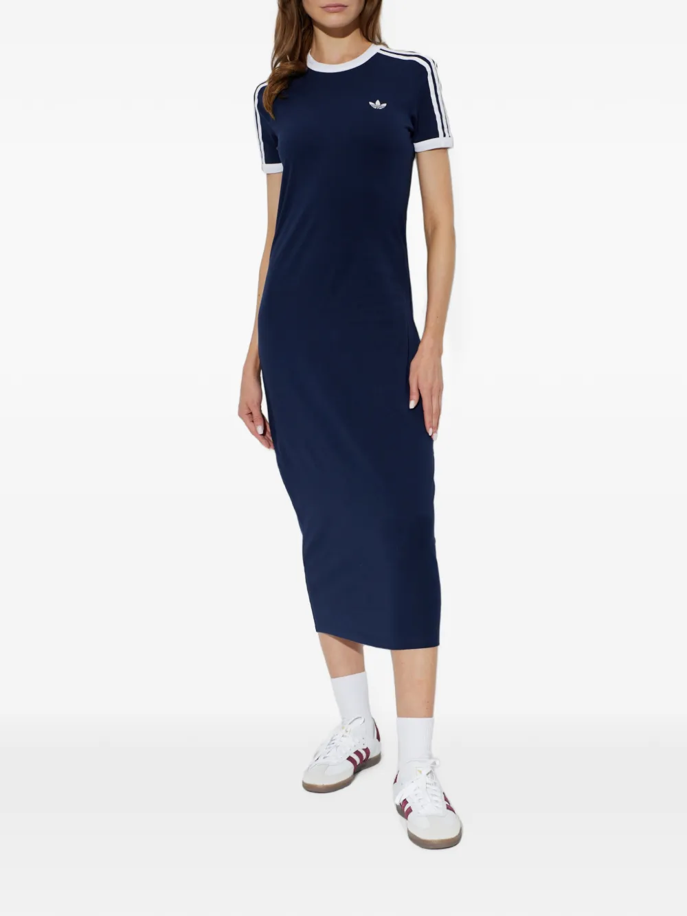 adidas 3-Stripes midi-jurk met korte mouwen Blauw