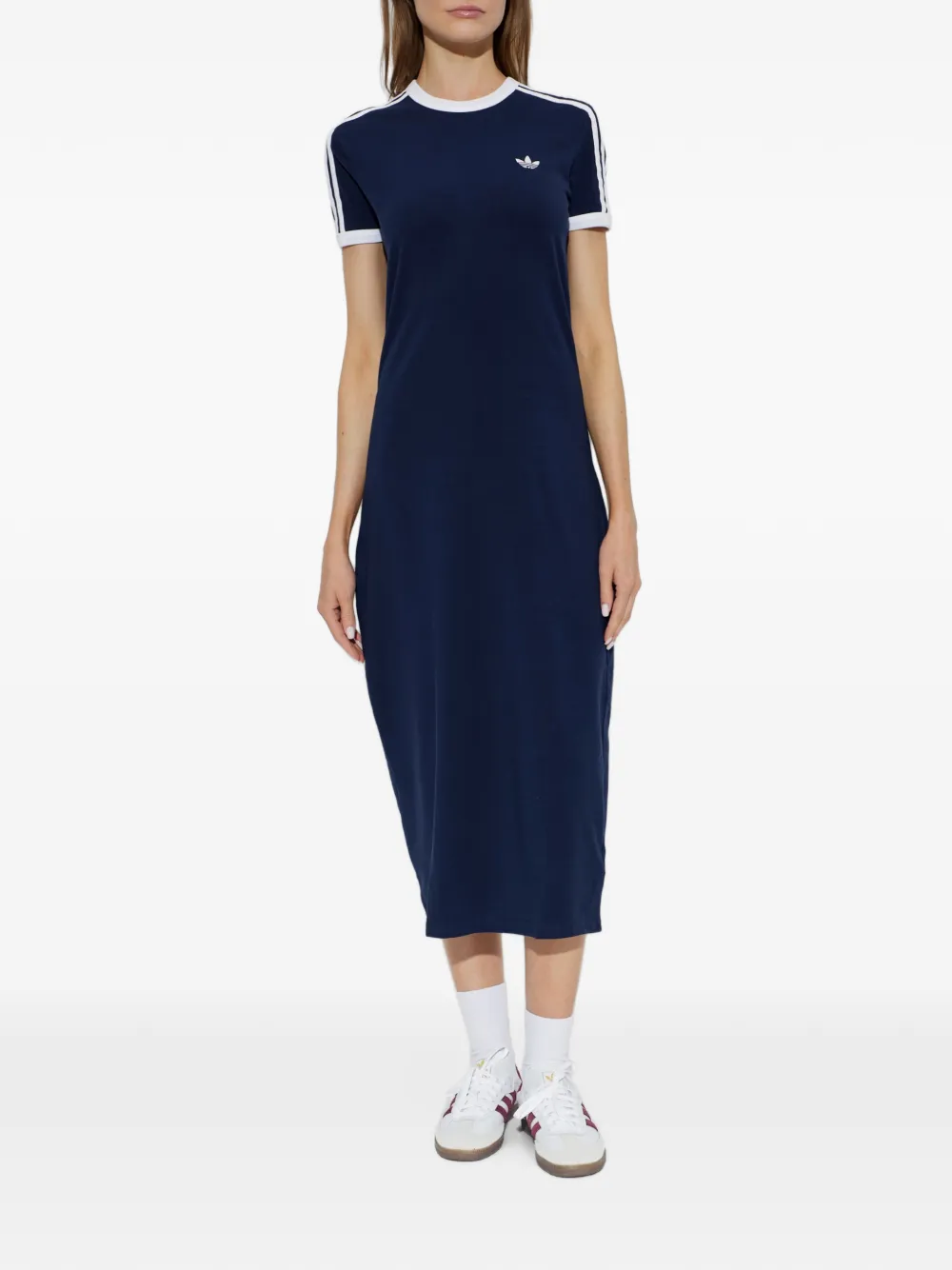 adidas 3-Stripes midi-jurk met korte mouwen Blauw