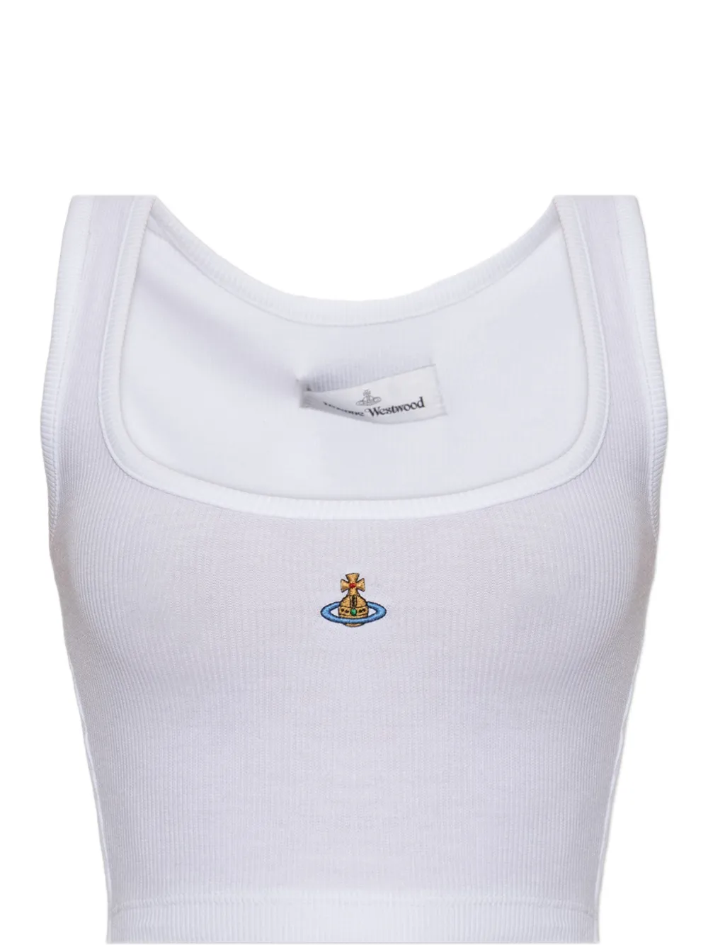 Vivienne Westwood Orb-embroidered ribbed crop top - Bianco