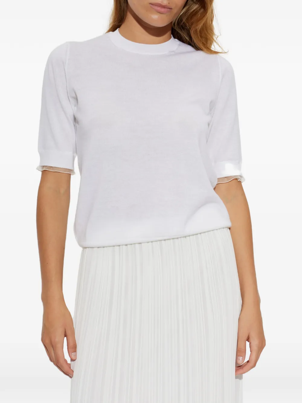 Fabiana Filippi T-shirt met tulen afwerking Wit