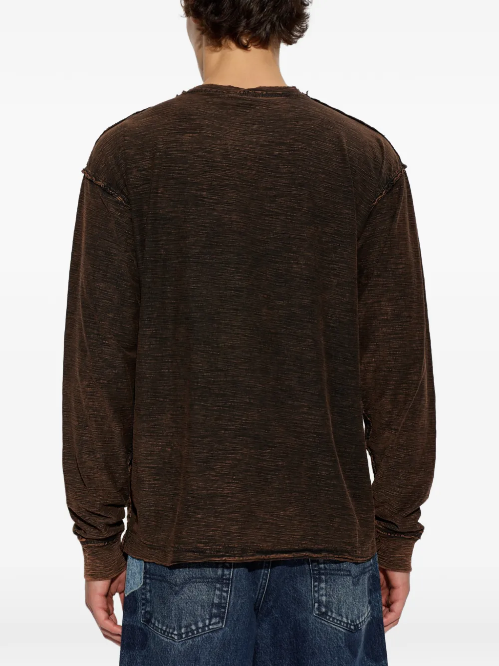Diesel T-Ardy-Ls gerafeld T-shirt met logoprint Bruin