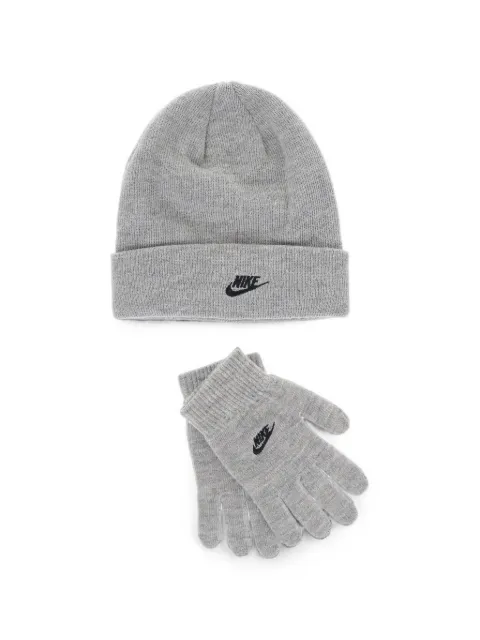 Nike Kids logo-embroidered beanie hat gloves set