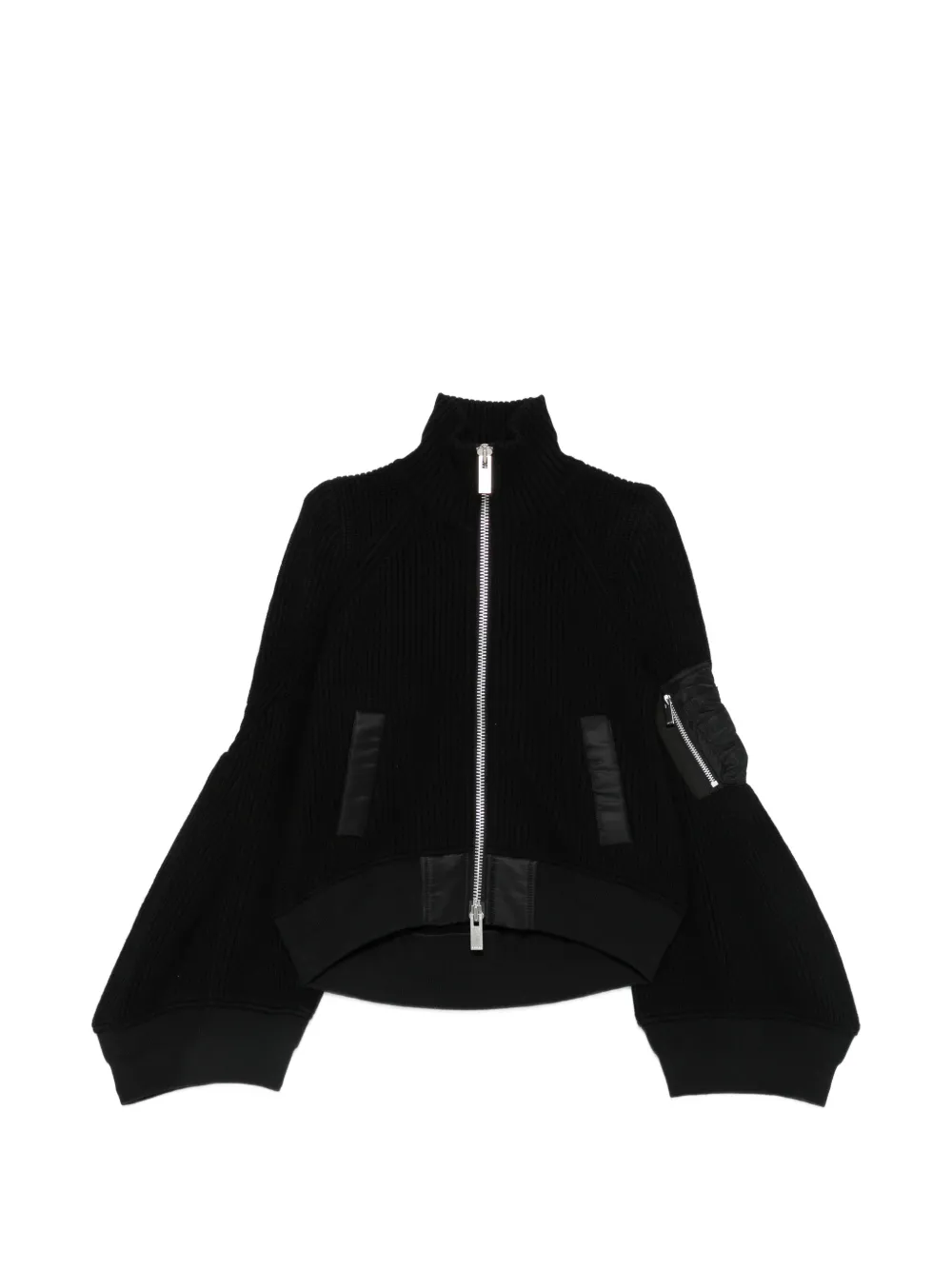 sacai ribbed-knit panelled cardigan - Nero