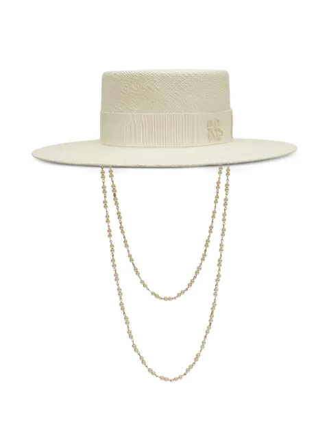 Ruslan Baginskiy pearl-chain straw boater hat