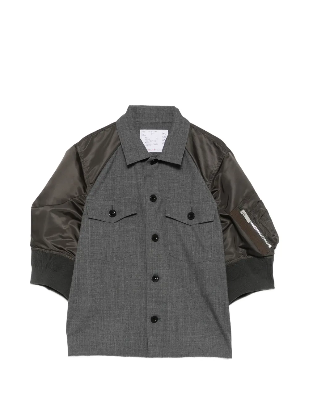 sacai panelled bomber-sleeve jacket - Grau