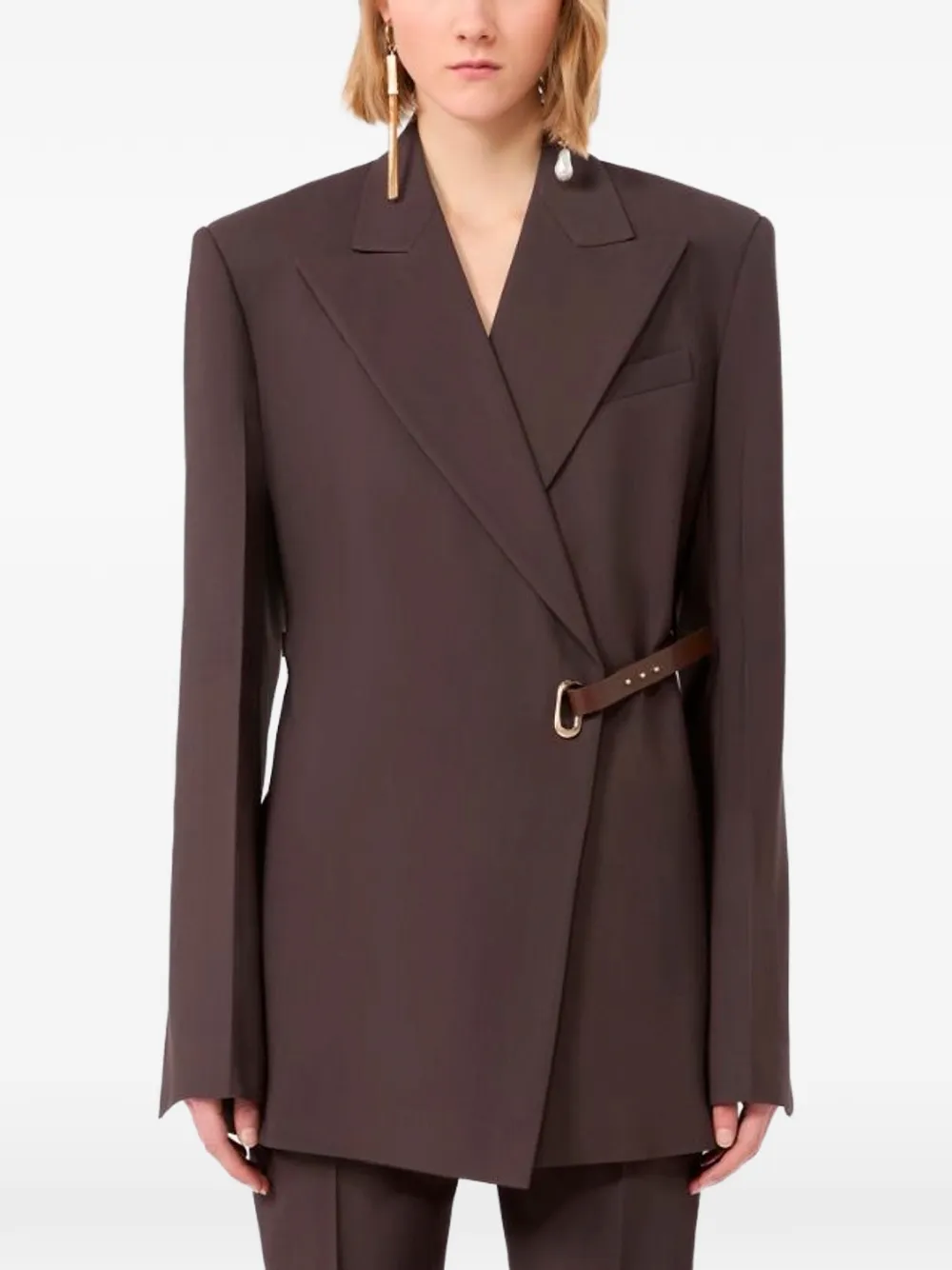 Sportmax Gewikkelde blazer met ceintuur Bruin