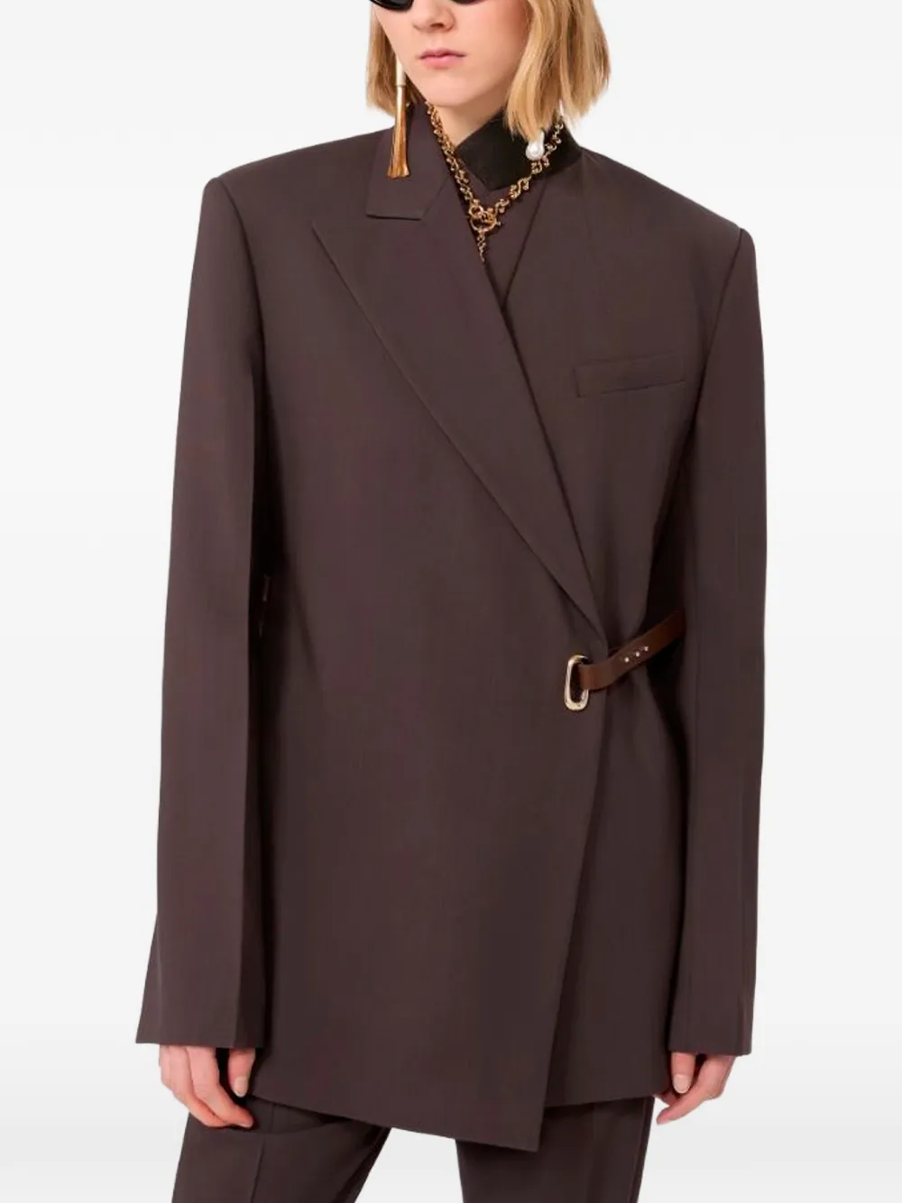 Sportmax Gewikkelde blazer met ceintuur Bruin