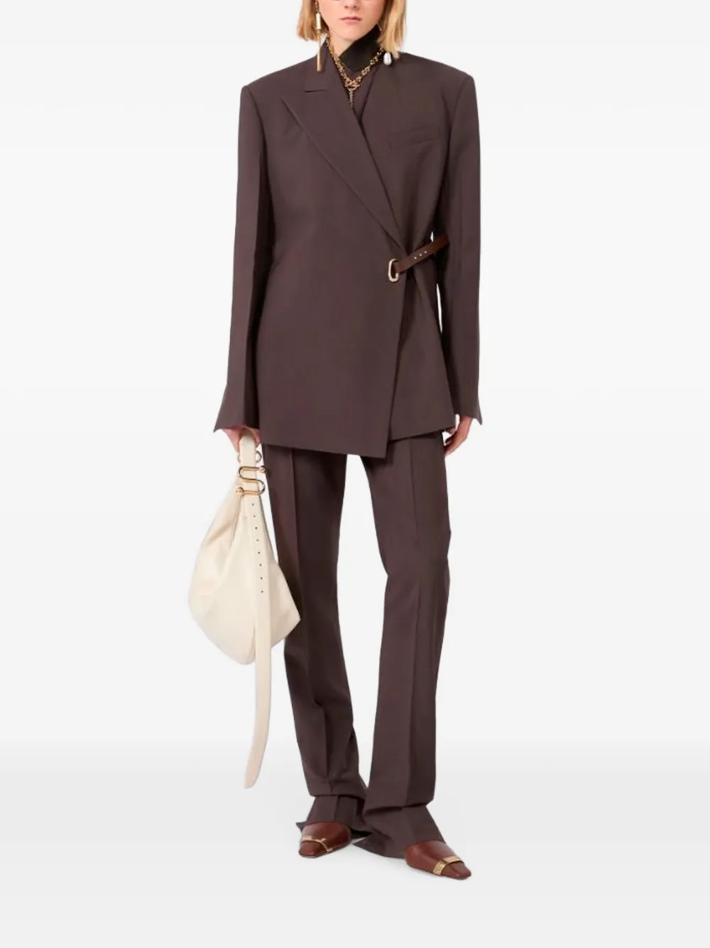 Sportmax Gewikkelde blazer met ceintuur Bruin