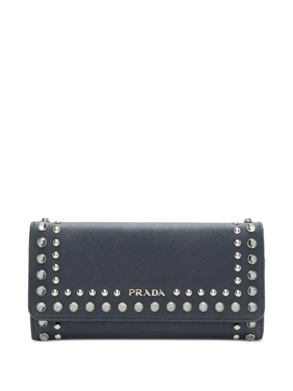 Prada Pre-Owned サフィアーノ スタッズ 財布 | ブルー | FARFETCH JP