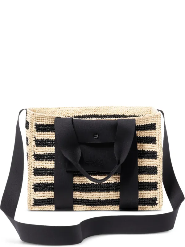 Eres Voyageur Striped Raffia Tote Bag in Black