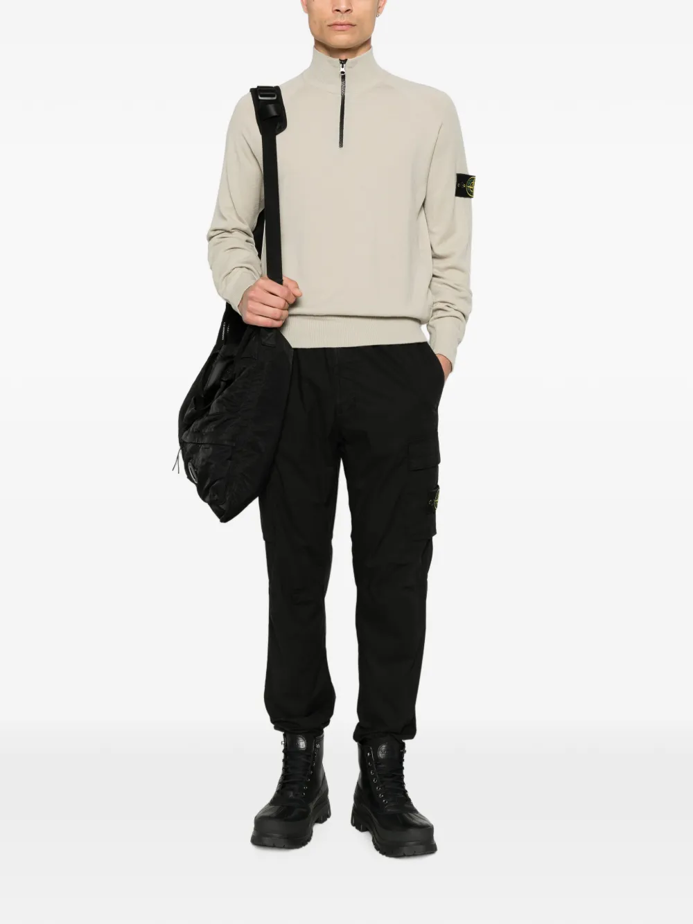 Stone Island Trui met logo-patch en rits Beige
