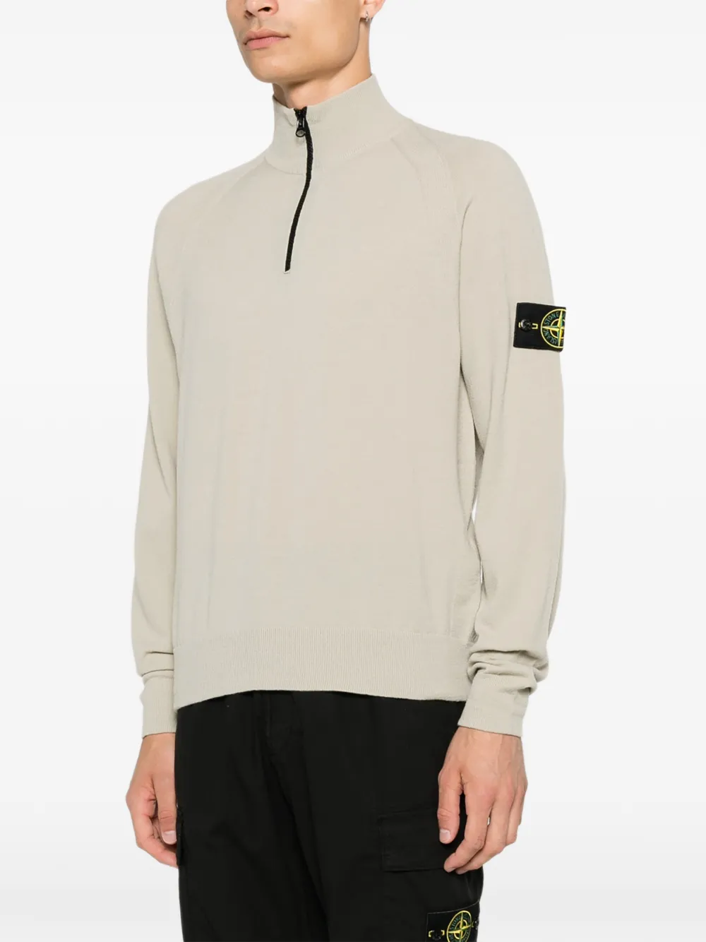 Stone Island Trui met logo-patch en rits Beige