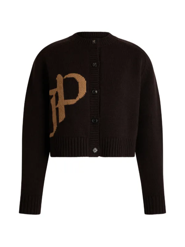 Patou JP Logo-intarsia Cardigan in Brown
