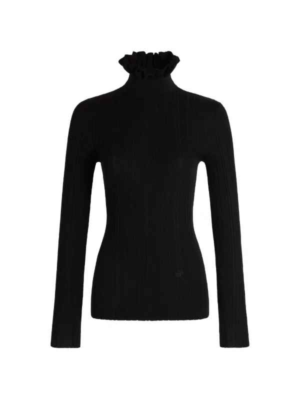 Patou Ruffle-trim Ribbed Sweater in Black