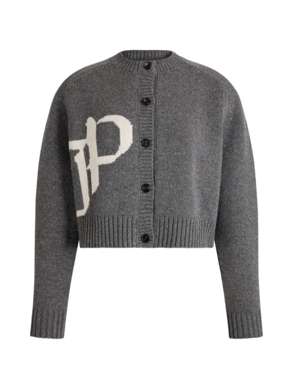 Patou JP Logo-intarsia Cardigan in Grey